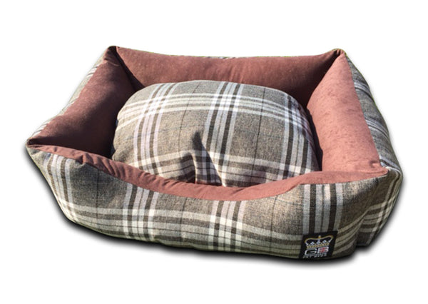 GB Bed Pets Dog Snuggle Bed Classic Settee Check Fabric