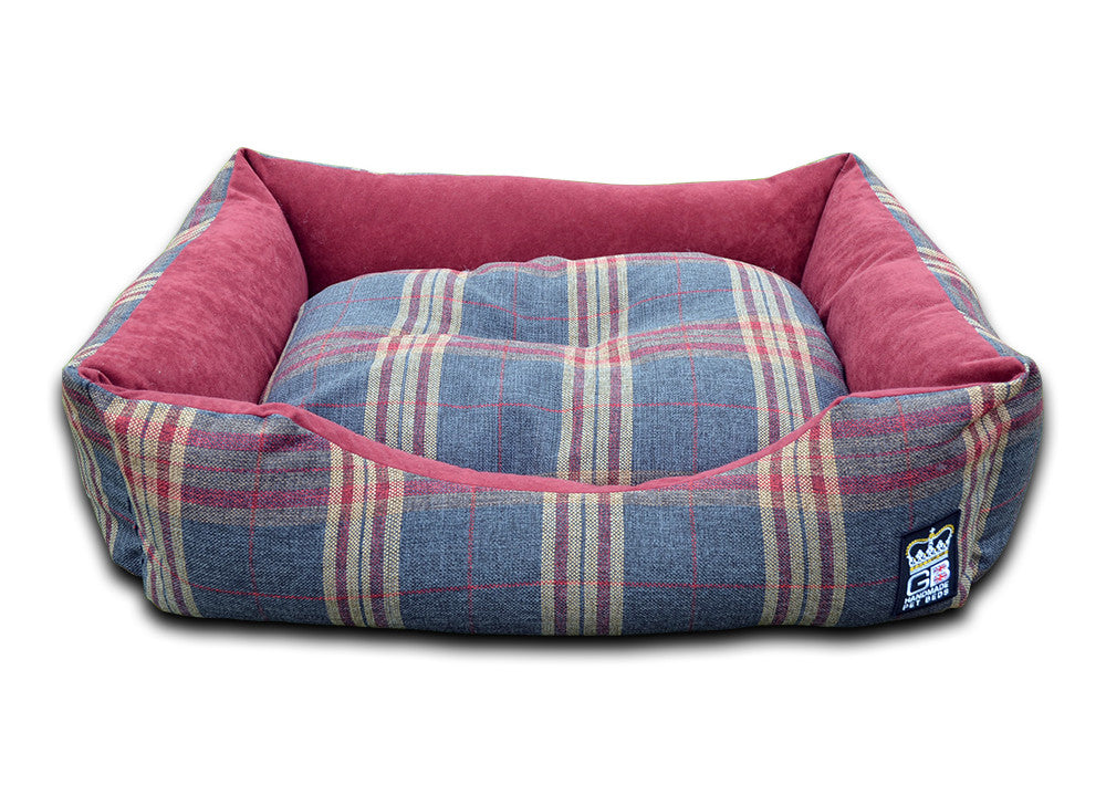 GB Bed Pets Dog Snuggle Bed Classic Settee Check Fabric